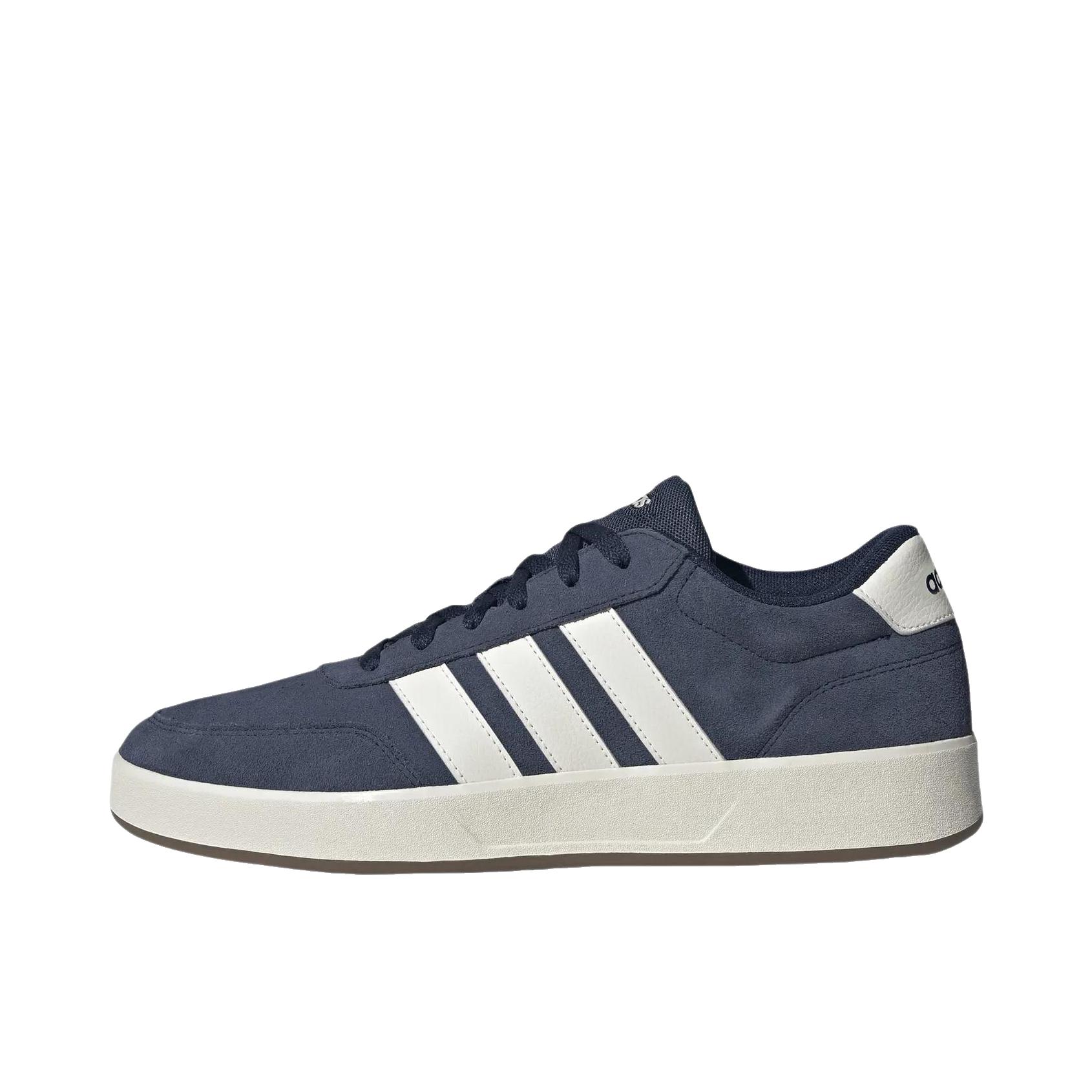 推荐商品：adidas BREAKNET 3.0 板鞋 休闲舒适百搭合成革防水轻便 深蓝色/象牙白