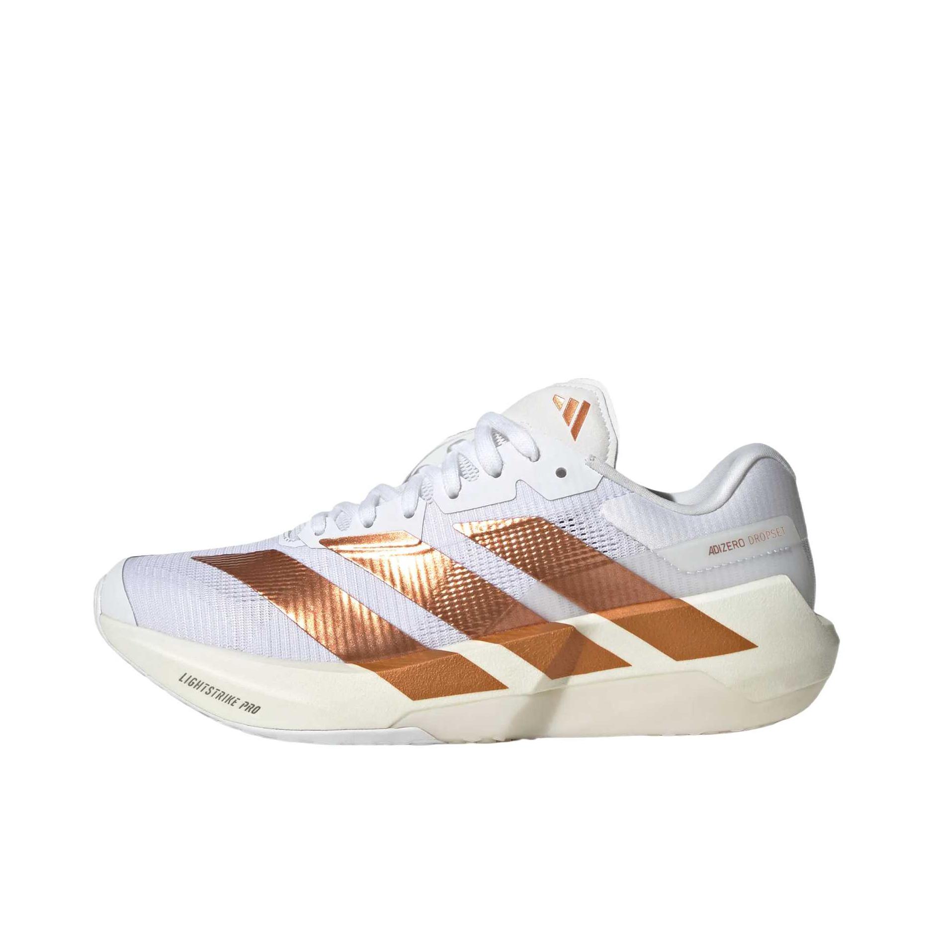 推荐商品：adidas ADIZERO DROPSET PRO TRAINER 训练鞋 系带圆头防滑 低帮/白色/金色