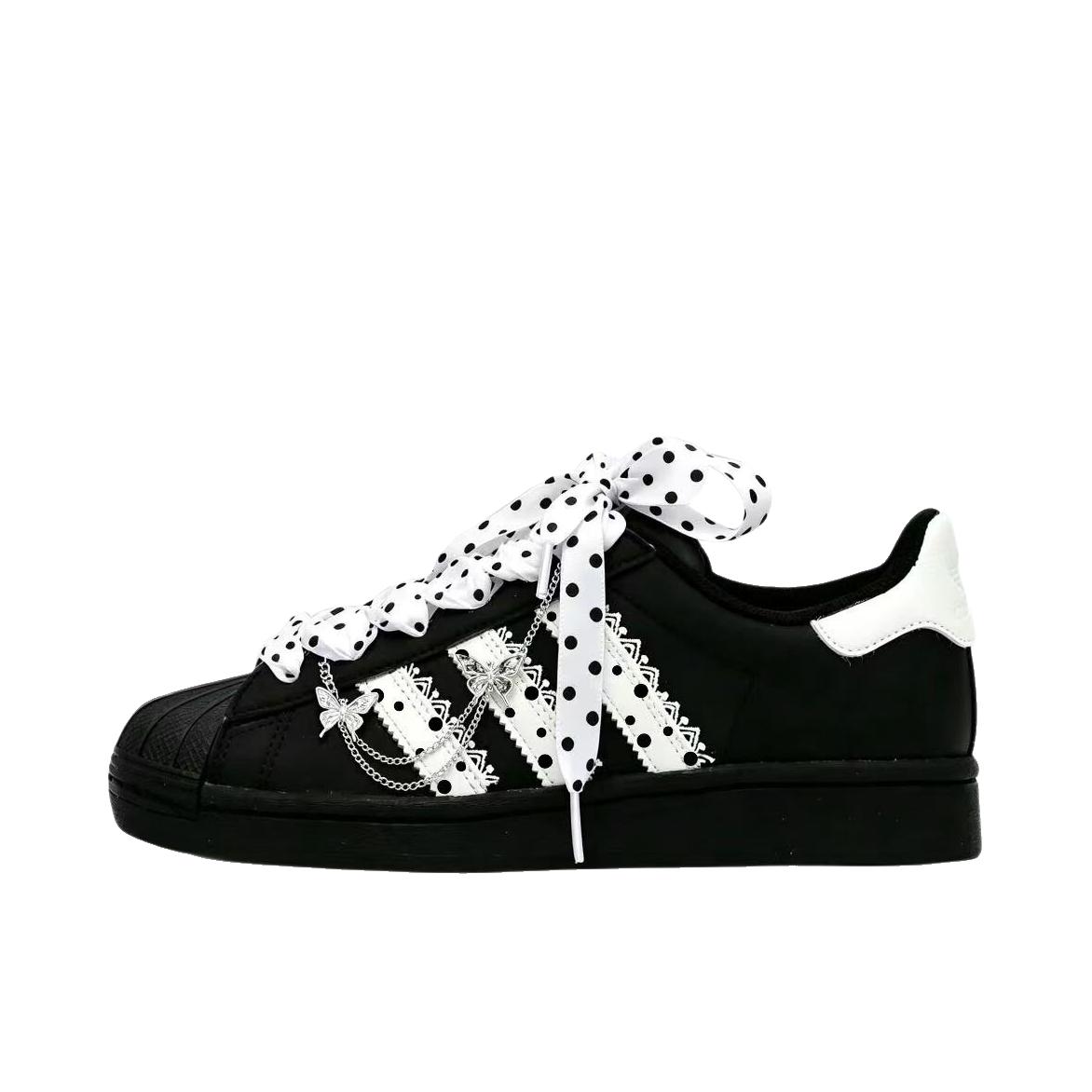 推荐商品：【定制球鞋】 adidas Originals Superstar 板鞋 防踢减震防滑耐磨百搭潮流时尚合成革贝壳头 银蝶波点