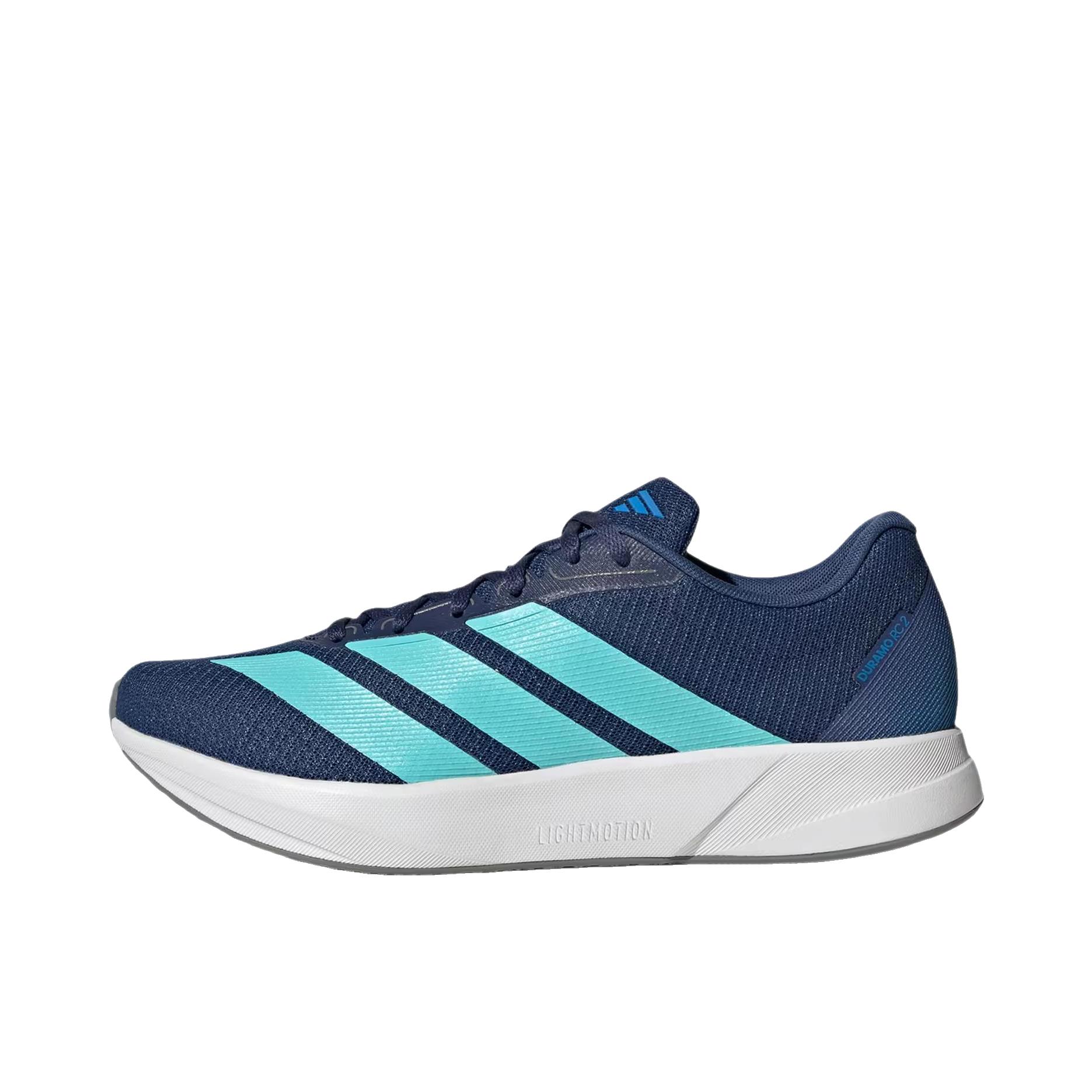 推荐商品：adidas Duramo RC 2 跑鞋 百搭舒适耐磨低帮备赛网面支撑训练缓震轻便防滑回弹排汗 低帮/柔和紫/闪光水蓝/亮丽射线蓝