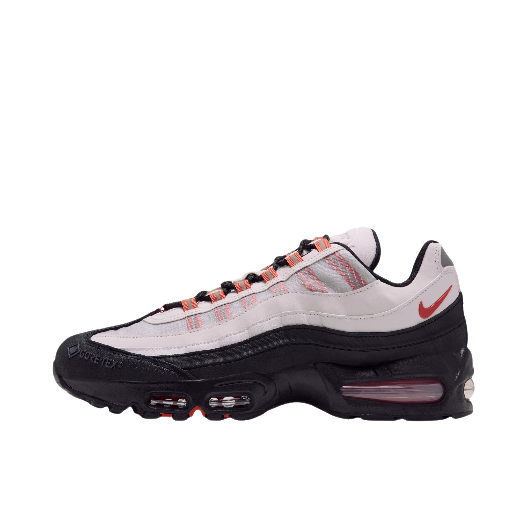 推荐商品：Nike Air Max 95 跑鞋 潮流时尚复古百搭防滑耐磨舒适透气防水气垫织物支撑低帮缓震贴合耐用圆头 浅骨色/篝火橙/黑色/金属青灰