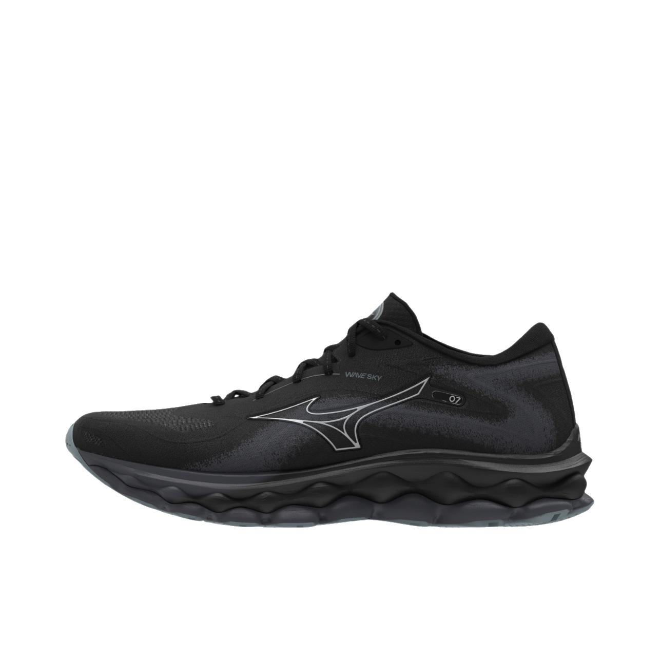 推荐商品：Mizuno/美津浓 Wave Sky 7 缓震回弹 网布透气 稳定支撑 防滑耐磨 织物 专业训练 长跑 慢跑 跑鞋 深黑色 