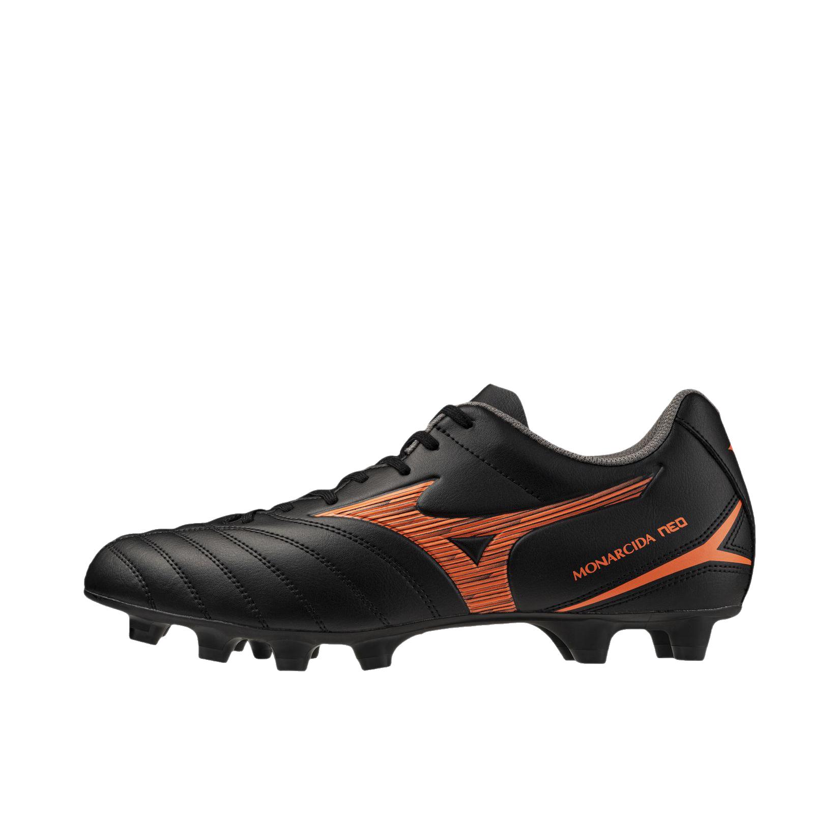 推荐商品：Mizuno/美津浓 Morelia NEO 4 FG 防滑耐磨 圆头 胶质长钉 天然草地 足球鞋 黑色/橙色 