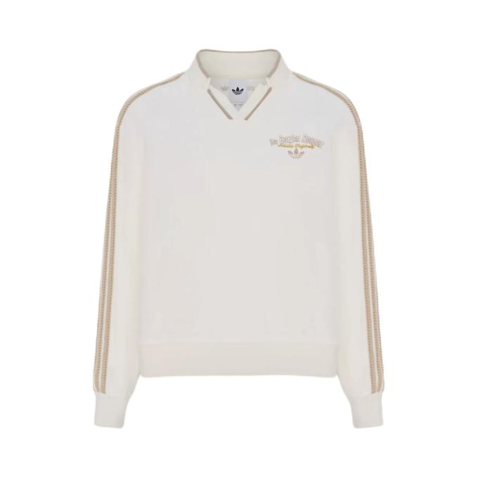 adidas Originals/三叶草 2026AW 条纹丝绒套头V领长袖卫衣 女装 KW8119 汉玉白