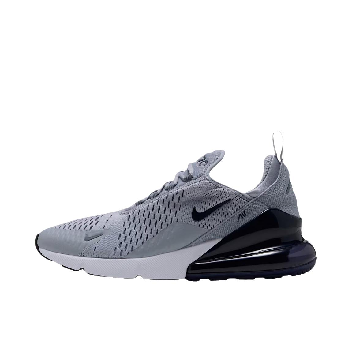 推荐商品：Nike Air Max 270 气垫缓震 轻便透气 耐磨 时尚复古 舒适百搭 防滑 支撑 防水 织物 跑鞋 低帮/狼灰色/冷灰色/白色/黑曜石 
