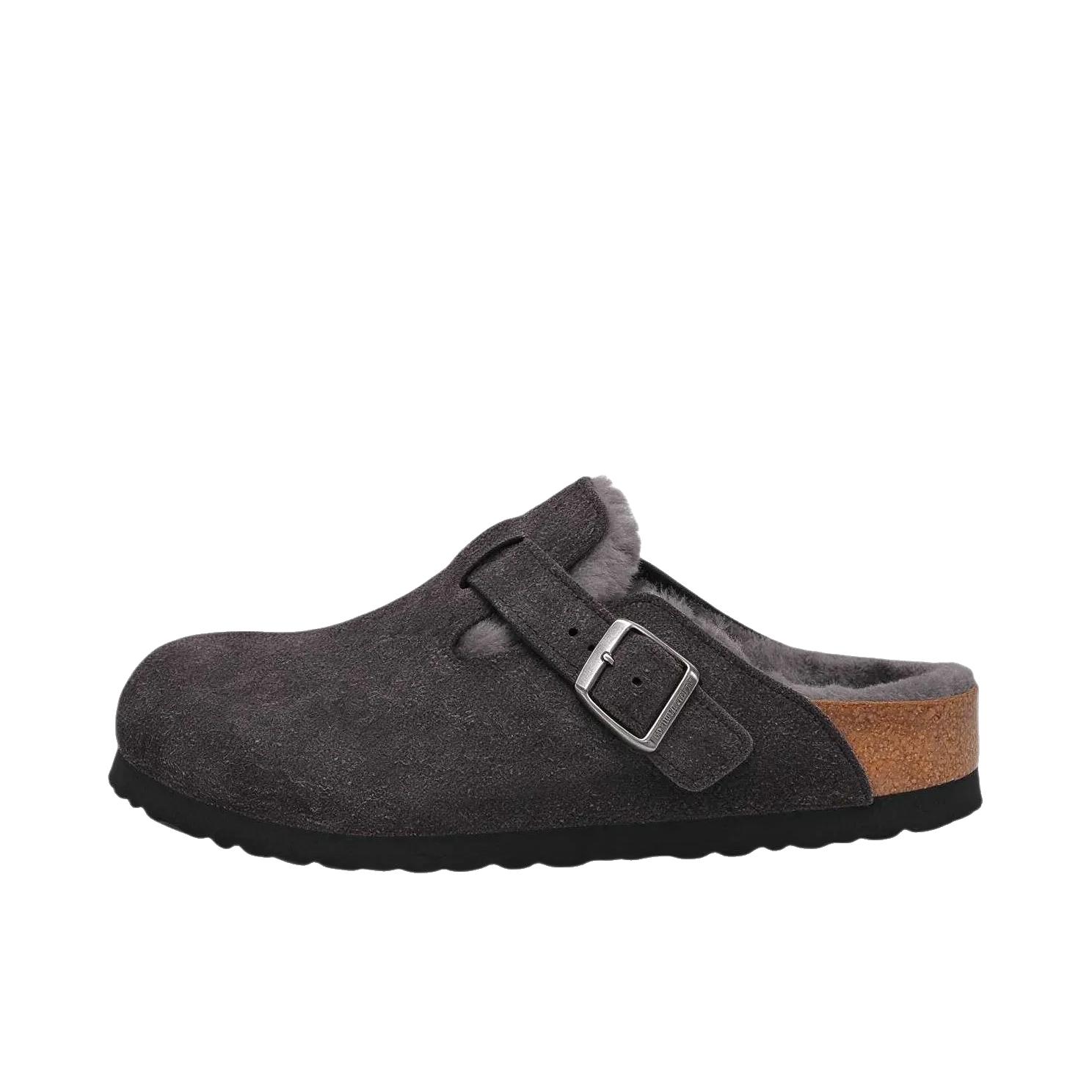 推荐商品：Birkenstock Boston系列 勃肯鞋 半拖鞋 防滑防磨包头软底搭扣秋冬绒面革牛皮软木 穆勒鞋一脚蹬 灰色