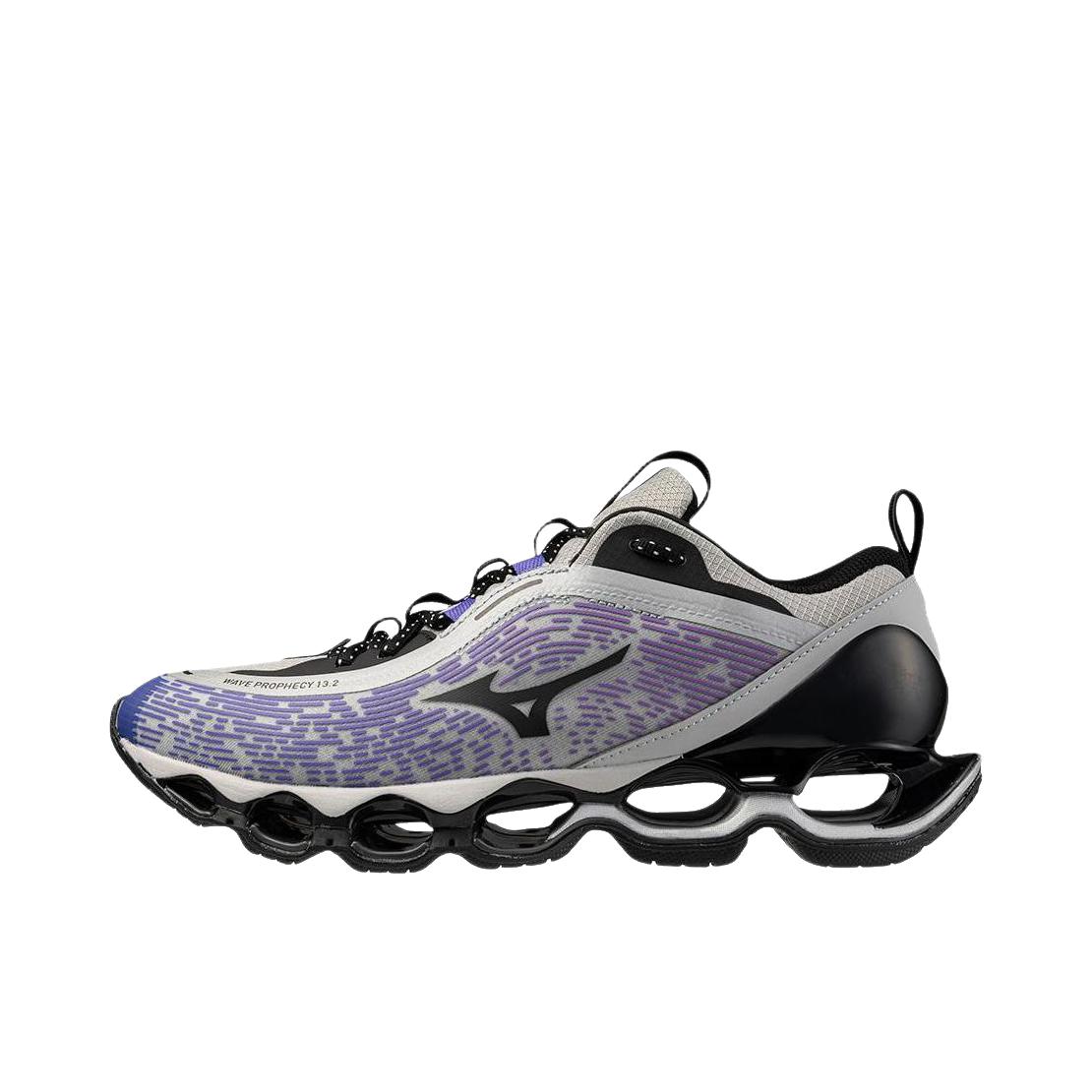 推荐商品：Mizuno/美津浓 Wave Prophecy 13.2 跑鞋 厚底圆头系带贴合 灰色/紫色