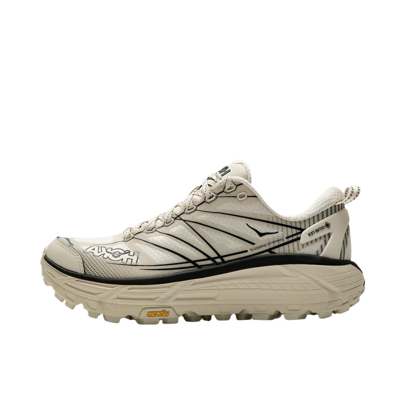 推荐商品：HOKA ONE ONE Mafate Speed 2 马法特 户外鞋 越野跑鞋 缓震透气防滑耐磨轻便支撑低帮 燕麦白/黑色