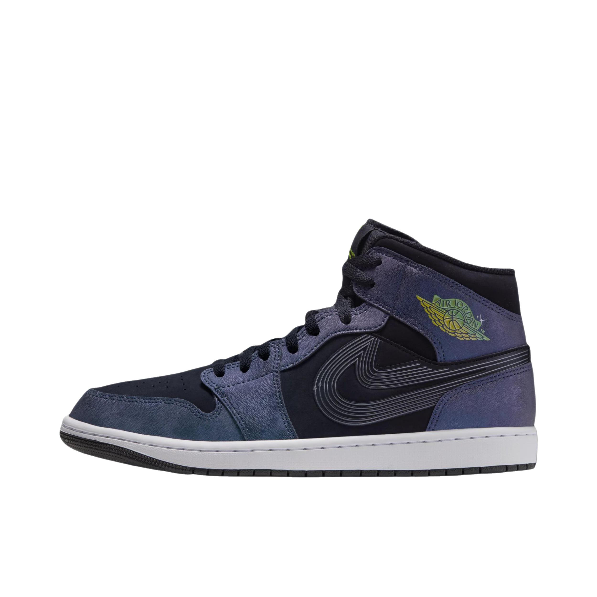 推荐商品：Air Jordan 1 板鞋 运动休闲鞋 复古潮流支撑合成革 中帮/黑色/鲜柠黄/活力绿