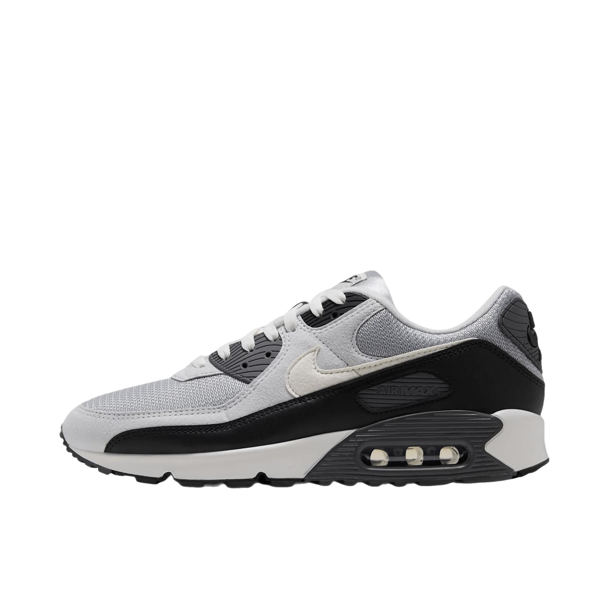 推荐商品：Nike Air Max 90 跑鞋 气垫合成革缓震透气复古增高圆头贴合拼接 低帮/浅灰色/黑色