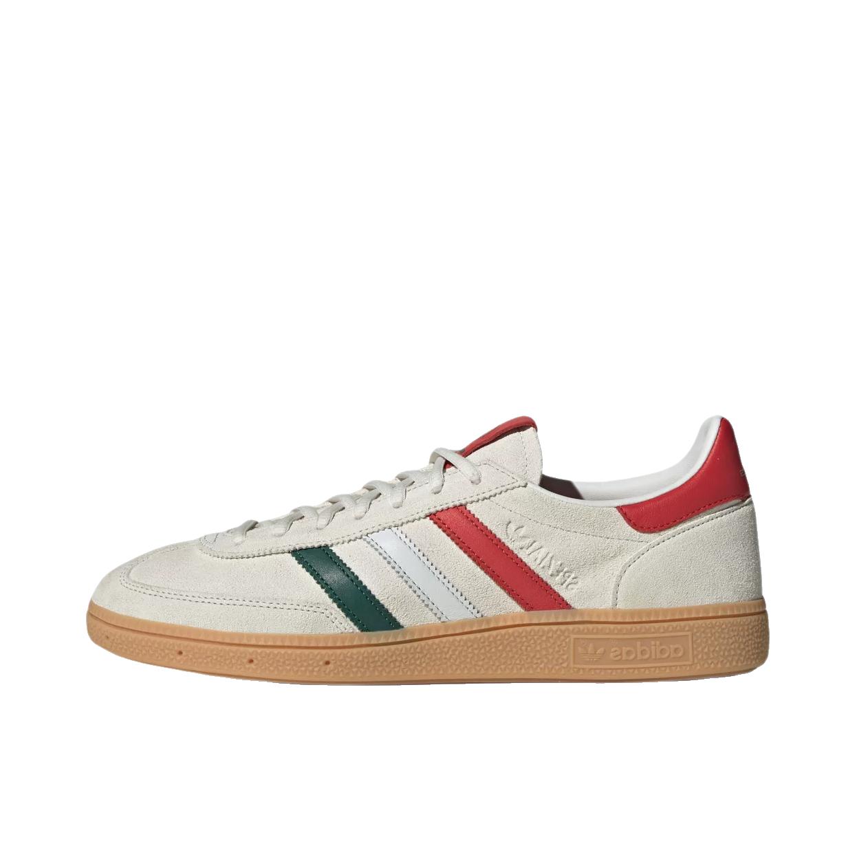 推荐商品：adidas Originals HANDBALL SPEZIAL T头鞋 德训鞋 板鞋 舒适耐磨复古防滑 晶白色/红色/绿色