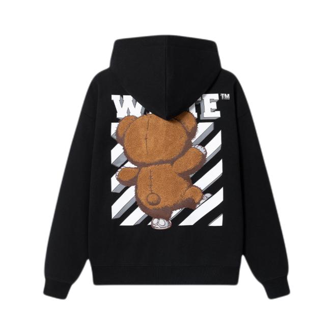 OFF-WHITE 2026AW 立体夜光斜纹小熊连帽长袖卫衣 OFFSWGLOGB26R 黑