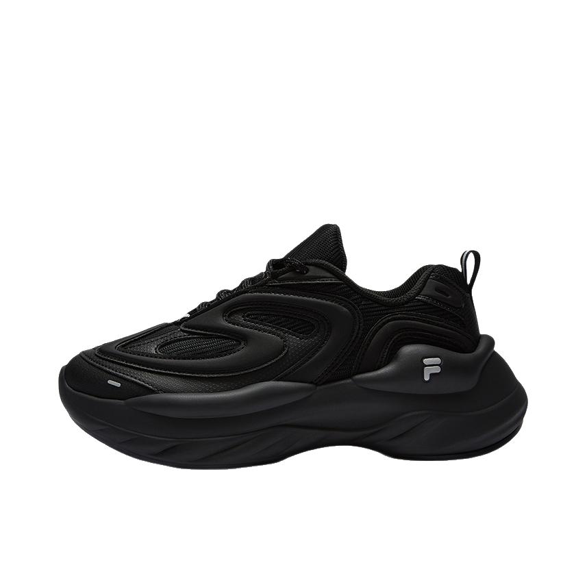 推荐商品：FILA/斐乐 Buzzard 陨石 防滑耐磨 厚底增高 网布 织物 合成革 支撑 防水 老爹鞋 低帮/女款/黑色