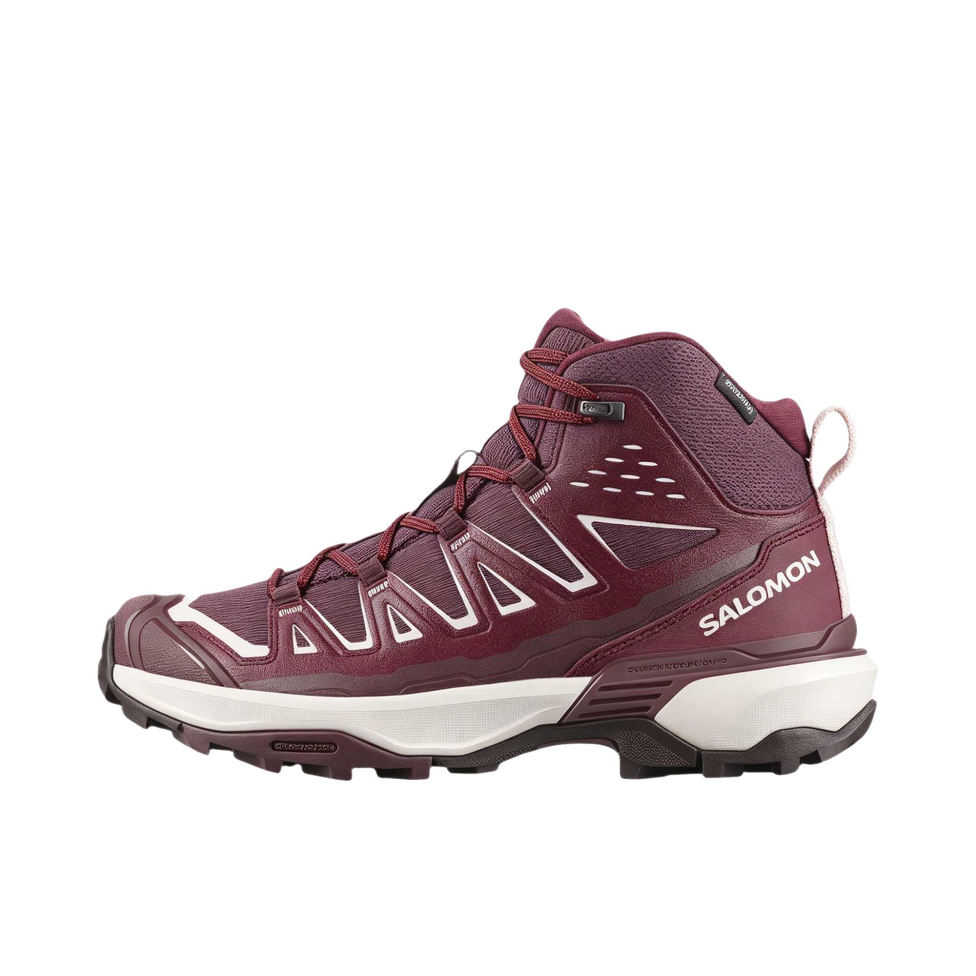 推荐商品：Salomon/萨洛蒙 X Ultra 360 Edge 缓震耐磨 防水 圆头 稳定支撑 登山 户外鞋 徒步鞋 中帮/哈克贝利/栗色横幅/冰粉色