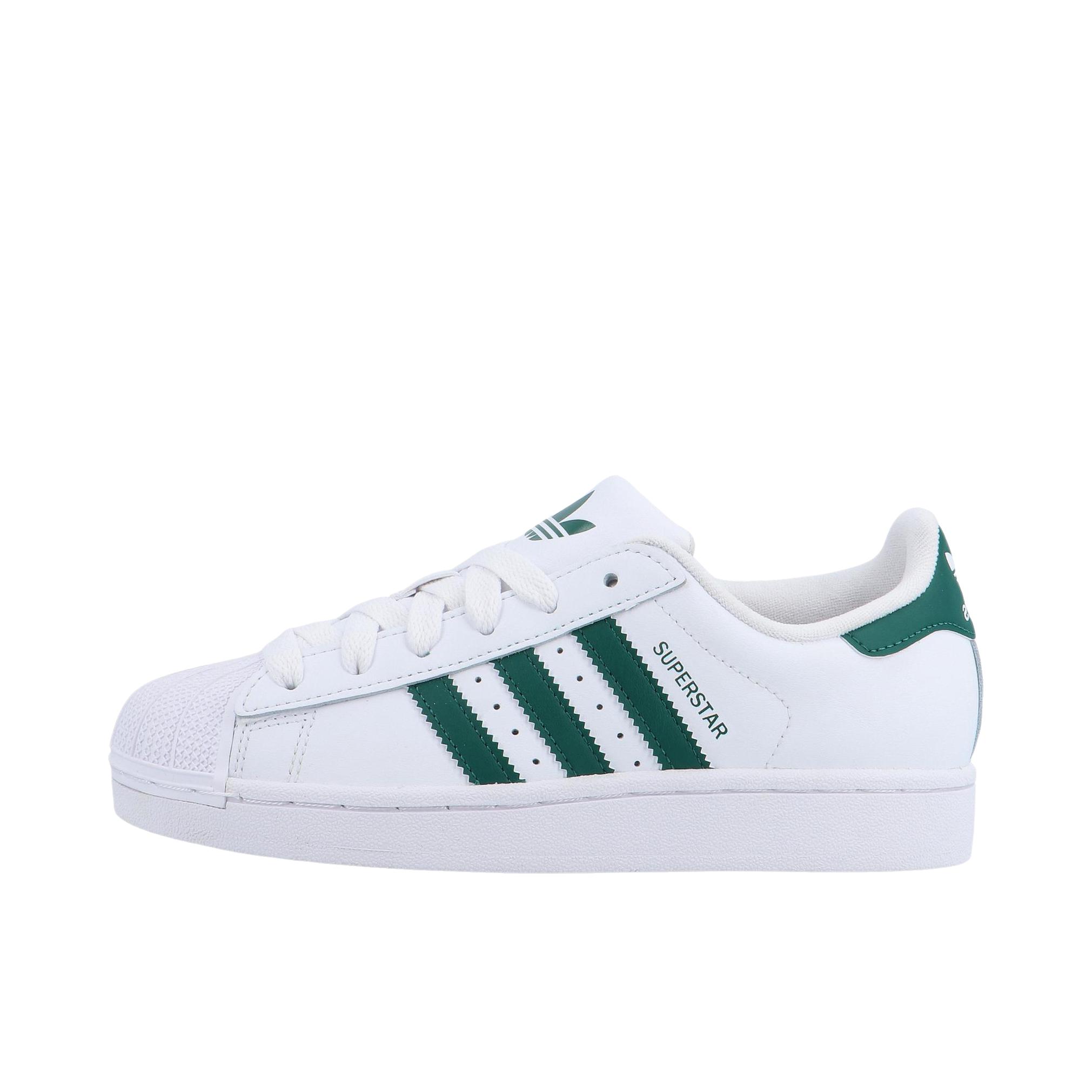 推荐商品：adidas Originals Superstar 2 板鞋 复古防滑耐磨贝壳头贴合圆头支撑 低帮/大童/白色/绿色