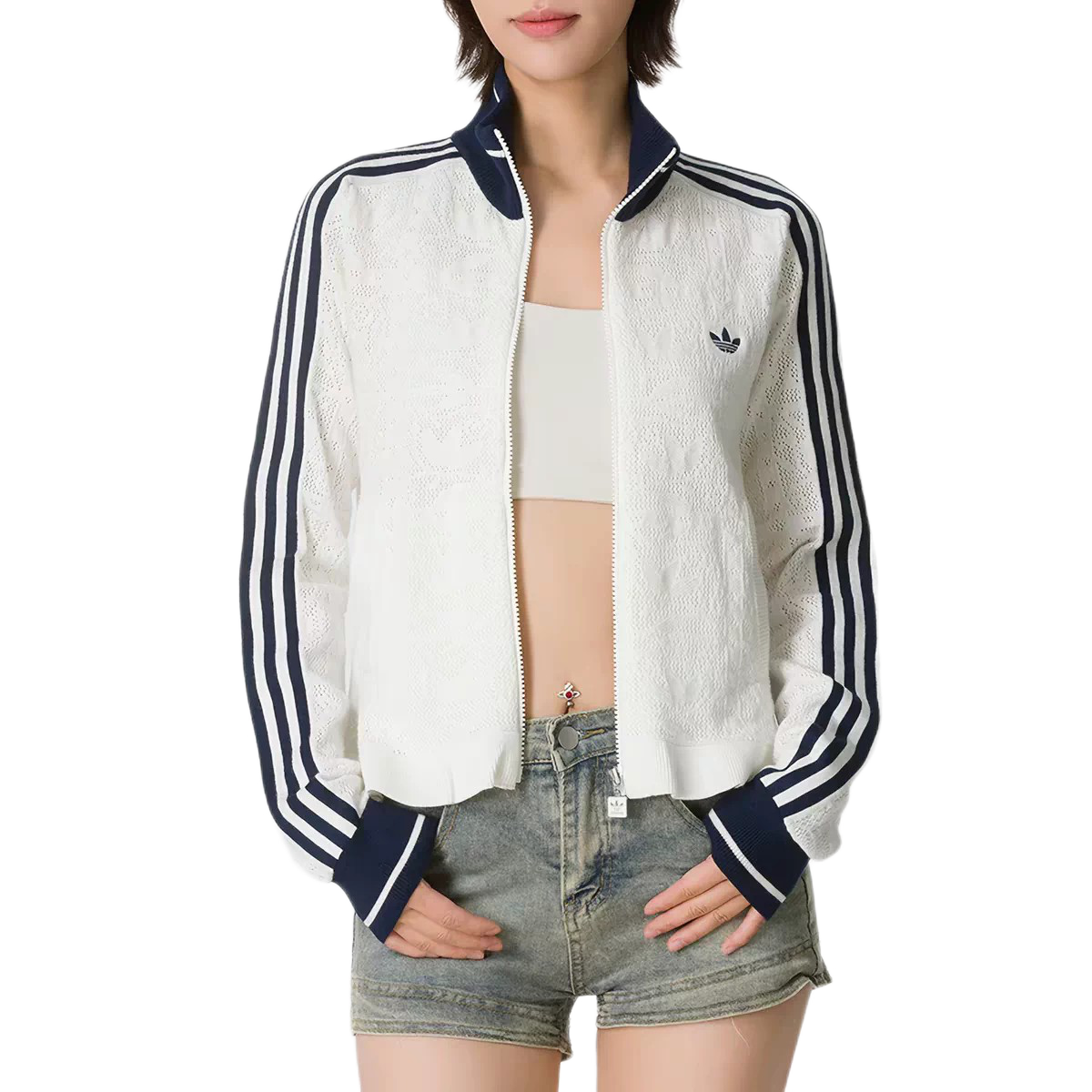 adidas Originals/三叶草 2026AW 针织拉链条纹长袖夹克 女装 KX6883 KX6899 白