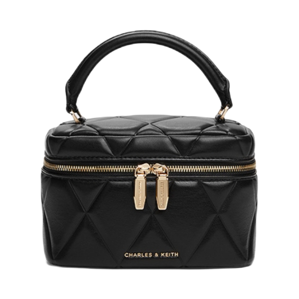 CHARLES&KEITH 2025SS 新品菱格链条 斜挎包小方包手提包 黑色