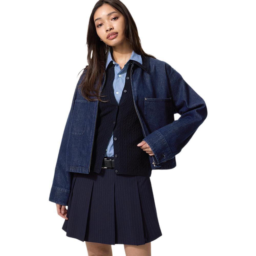 推荐商品：UNIQLO/优衣库 2026AW 直筒自然腰条纹打褶半身短裙 女装 488816 藏青