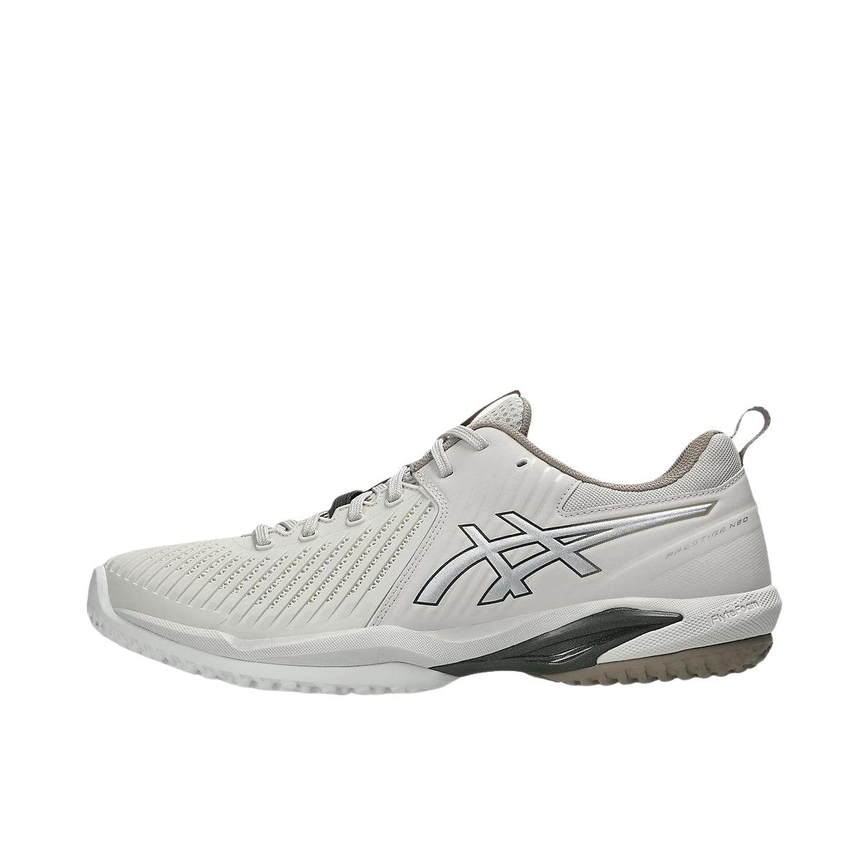推荐商品：Asics/亚瑟士 PRESTIGE NEO OC WIDE 网球鞋 橡胶轻盈舒适 低帮/软燕麦米色/纯银色
