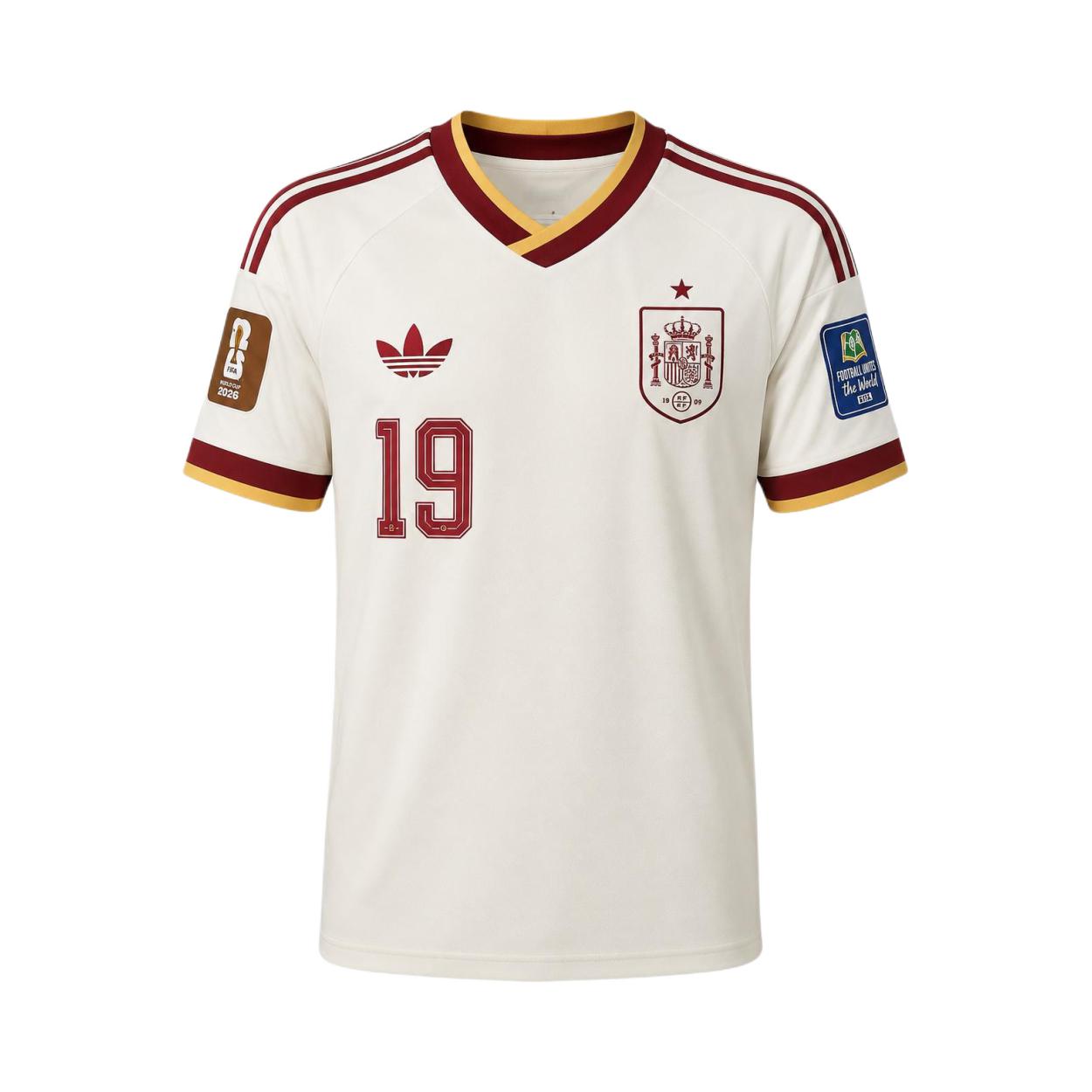 adidas Originals/三叶草 美加墨世界杯 西班牙国家队 条纹套头速干短袖足球服 白/19号