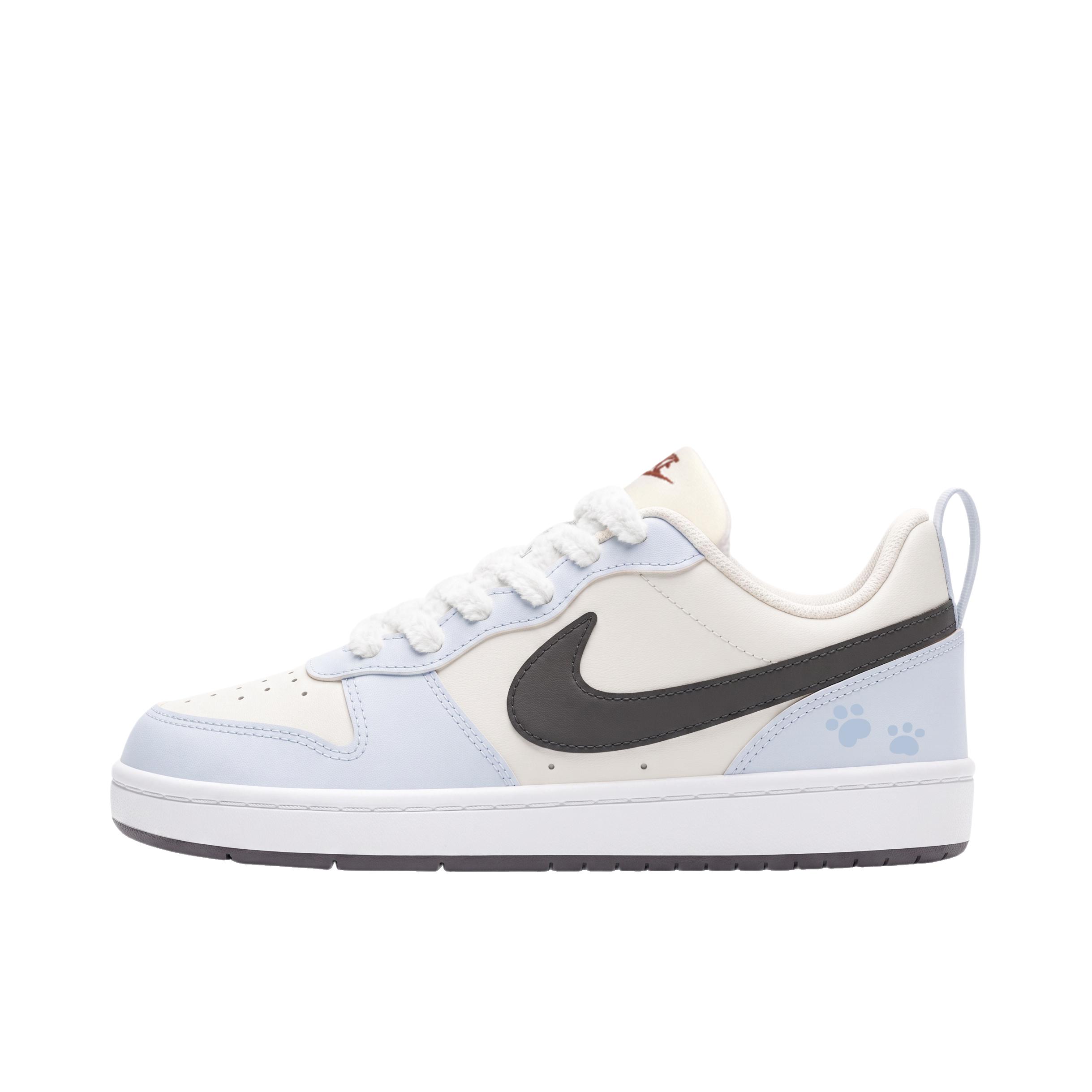 推荐商品：【定制球鞋】 Nike Court Borough 板鞋 防滑防水轻便减震手绘减龄做旧甜酷高街合成革甜妹包裹性复古婚鞋增高小白鞋薄底秋冬脏脏鞋 低帮/大童/海盐黑巧