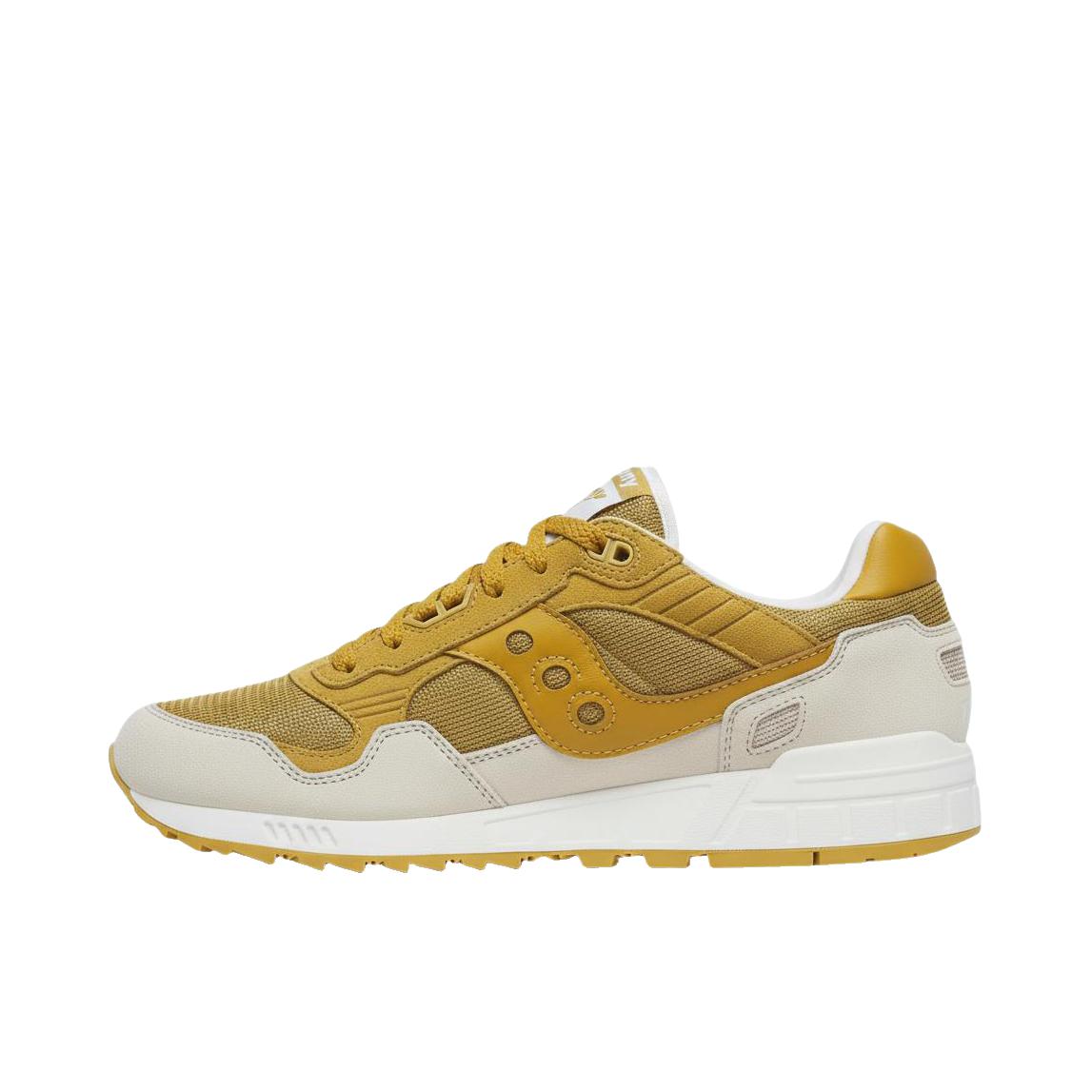 推荐商品：Saucony/索康尼 Shadow 5000 防滑耐磨 经典复古 减震回弹 舒适透气 轻便 运动 防水 低帮 跑鞋 黄色/珍珠白