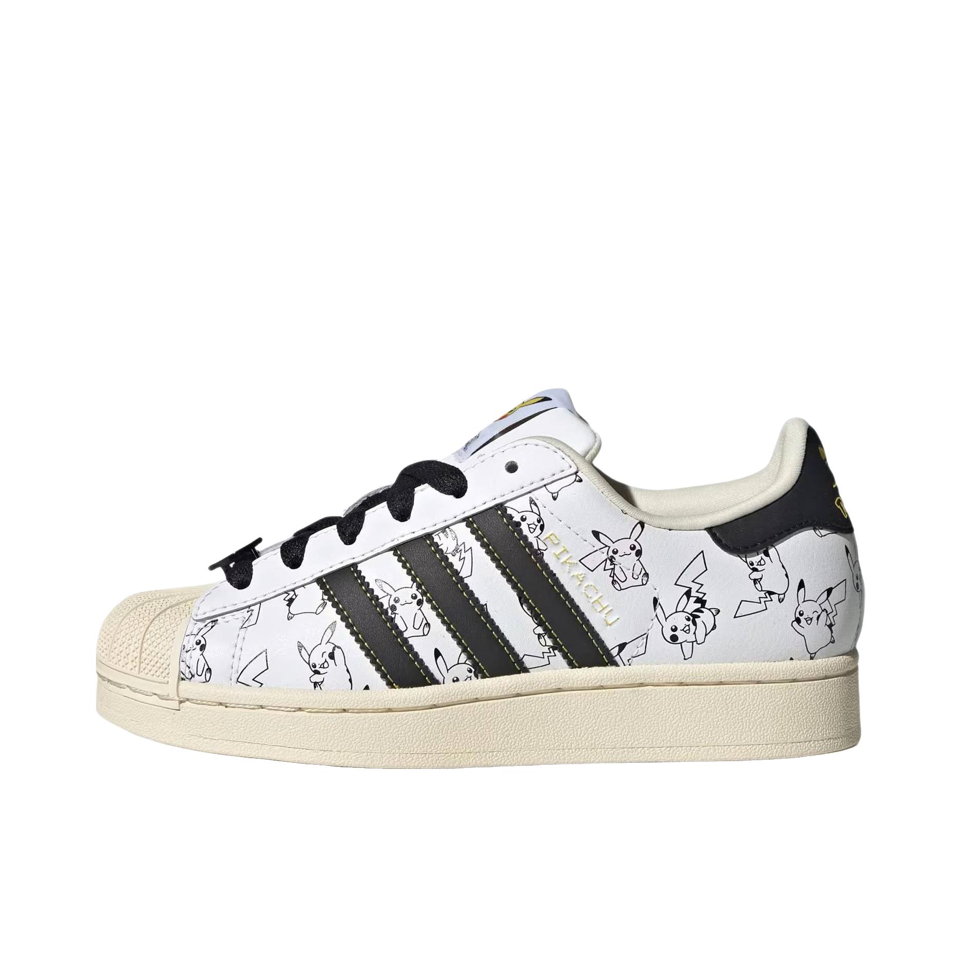 推荐商品：adidas Originals Superstar 2 板鞋 复古防滑耐磨贝壳头贴合圆头支撑 POKEMON/宝可梦联名/低帮/大童/云白色/核心黑色/金色金属
