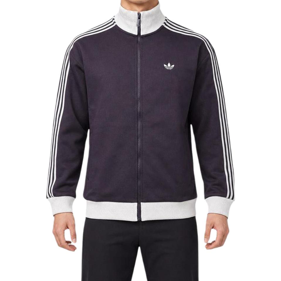 adidas Originals/三叶草 2026AW 耐磨直筒透气拉链条纹长袖夹克 KZ0510 深紫