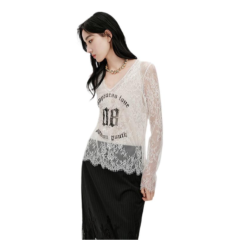 推荐商品：HPLY/荷比俪 2026SS 亲肤透气长袖蕾丝衫 女装 HBG12610299 白