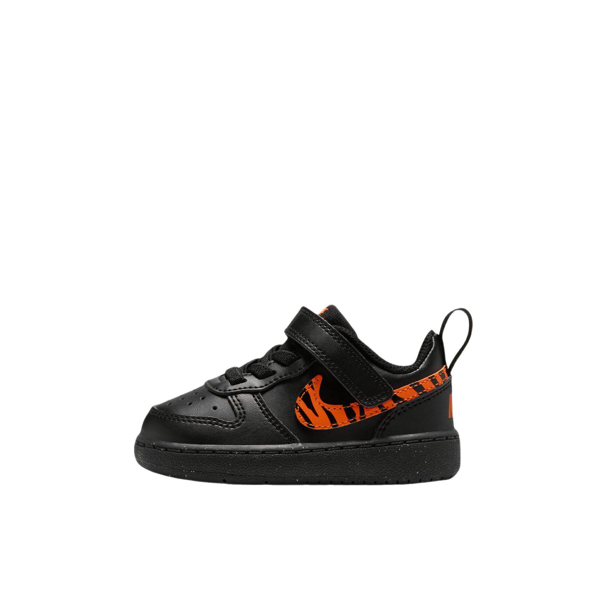 推荐商品：Nike  Court Borough  时尚潮流 舒适轻便 休闲耐磨  板鞋 儿童 婴童/黑色/醒目橙