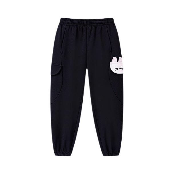 推荐商品：361°/361度童装 保暖风加绒束脚工装裤 中小童 K62644701 经典黑