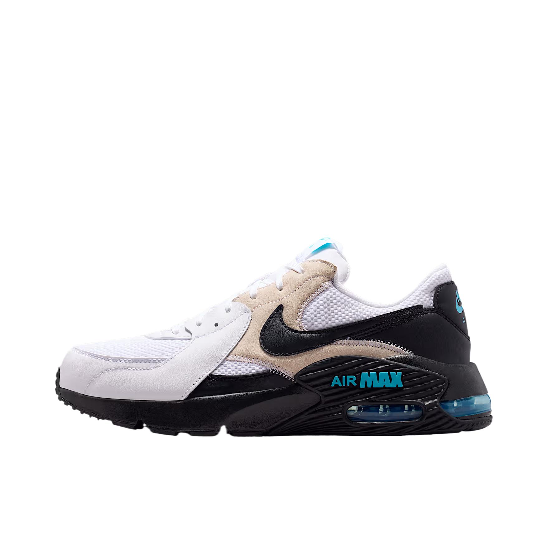 推荐商品：Nike Air Max Excee 跑鞋 防滑耐磨舒适缓震网面透气气垫复古支撑织物合成革圆头贴合抓地 低帮/白色/黑色/浅电流蓝/伽马蓝