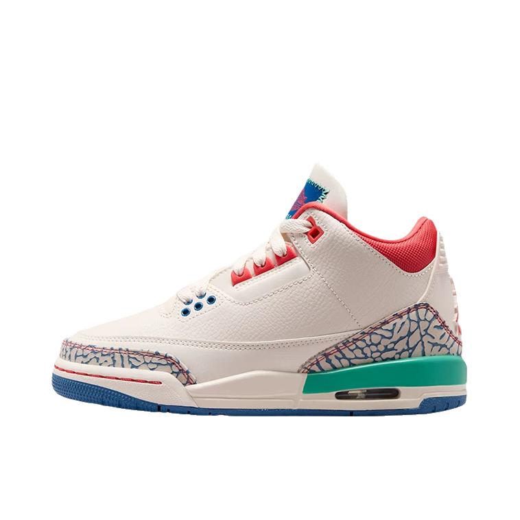 Air Jordan 3 运动休闲鞋 潮流复古抓地支撑缓震合成革圆头 GS/白色/蓝色/红色