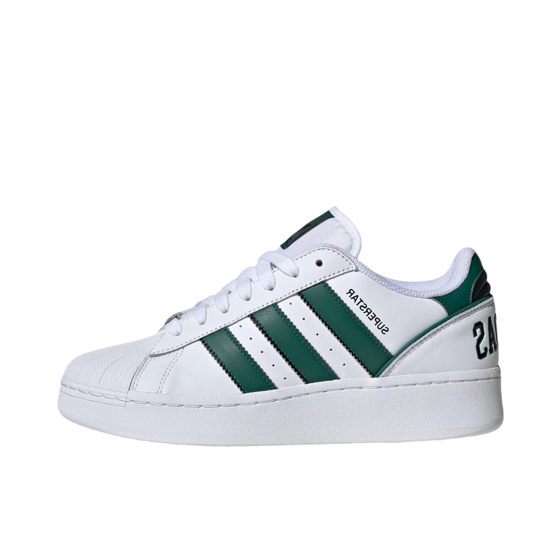 推荐商品：adidas Originals Superstar XLG 板鞋 贝壳头厚底增高舒适减震防滑耐磨轻便透气百搭时尚织物 云白/学院绿/核心黑
