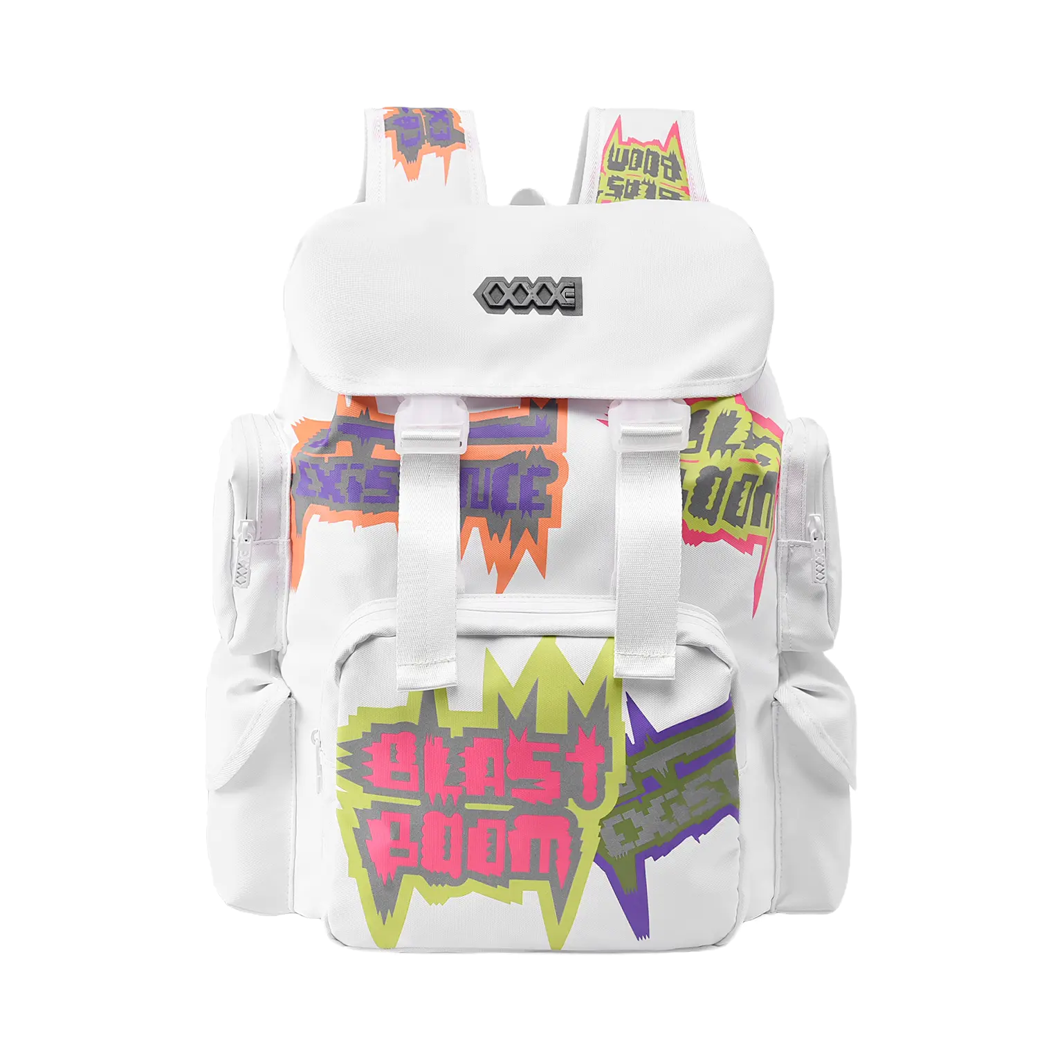 推荐商品：coexistence 大号美式休闲个性涂鸦街头骑行反光防泼水涤纶大容量书包背包双肩包