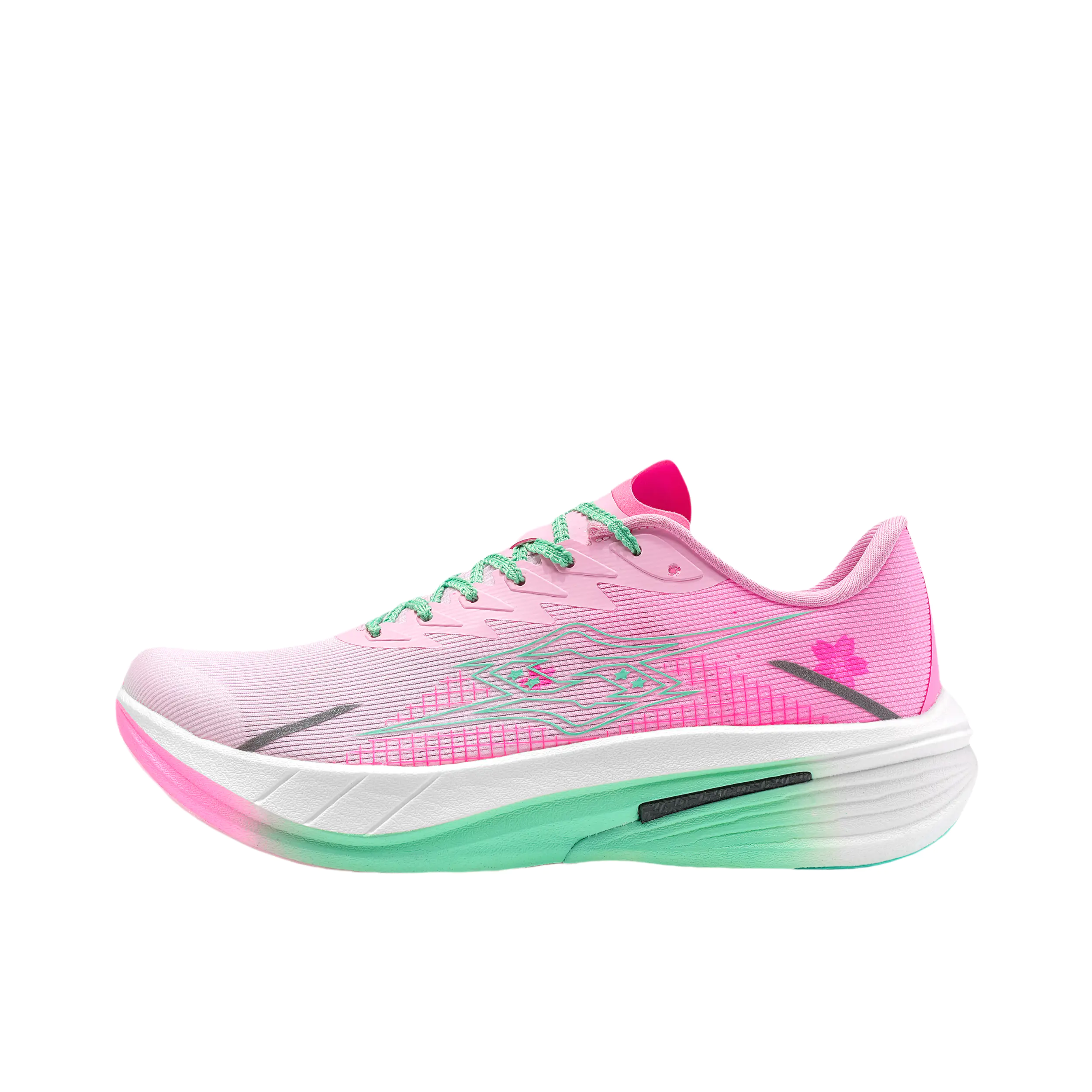 推荐商品：艾跑者 飞莺Vision1.0 全掌碳板 防滑耐磨 减震透气 回弹缓震 马拉松 体考 跑鞋 桃花粉/青绫绿