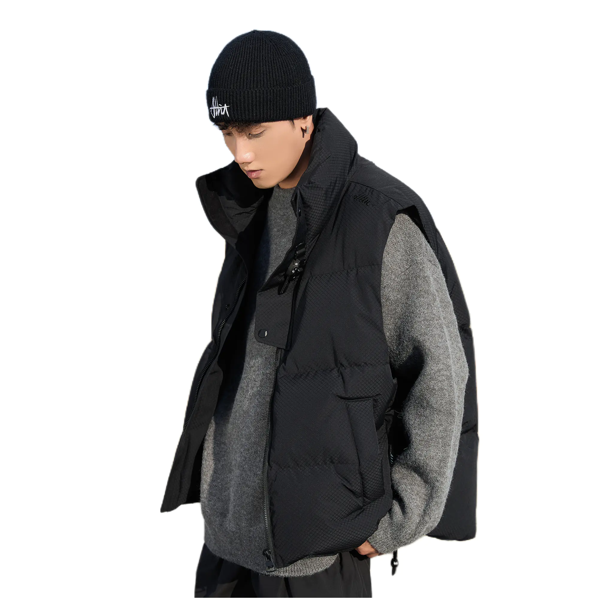 推荐商品：隐狼世家 亲肤柔软保暖立领羽绒马甲 GY7271 幻影黑