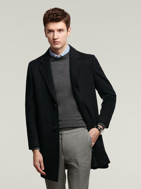 推荐商品：JODOLL/乔顿  纯羊绒商务长款毛呢外套 J355D93008 藏青