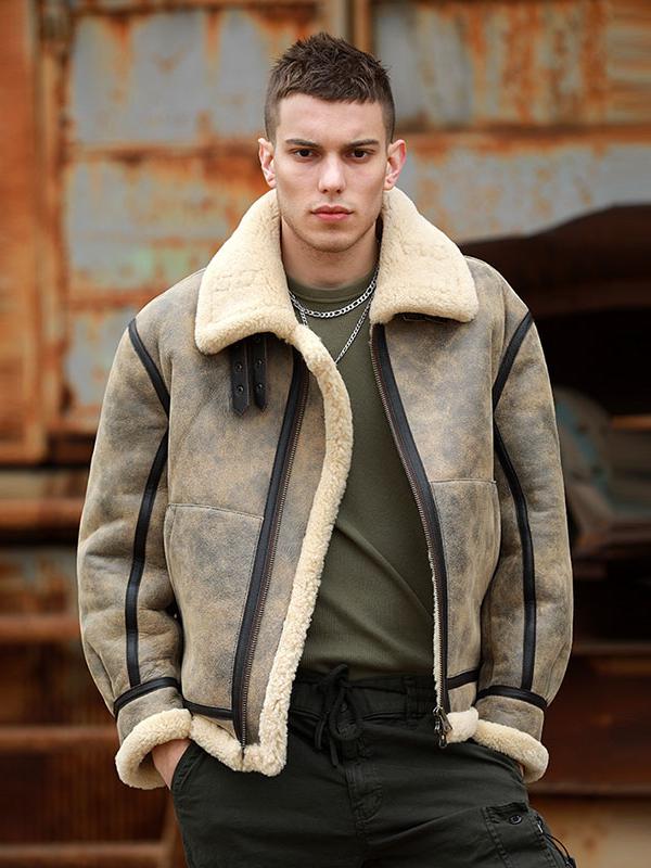 推荐商品：马尔特努 纯色皮草皮毛一体厚翻领皮衣 Y102 丛林棕