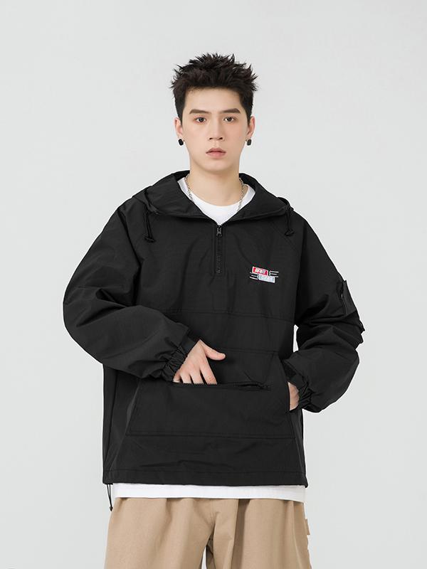 推荐商品：WANCHAO CP  户外机能风登山加棉加厚连帽Logo字母刺绣套头防风防水冲锋衣 男女同款 CPFJ306 黑