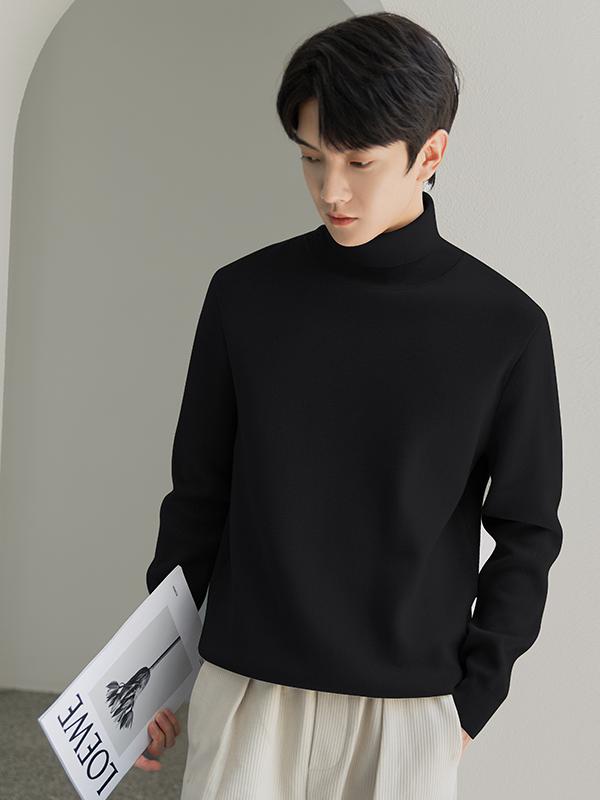 推荐商品：DUUKS  微落肩半高领套头加绒加厚内搭中领毛衣 MDR02 正黑