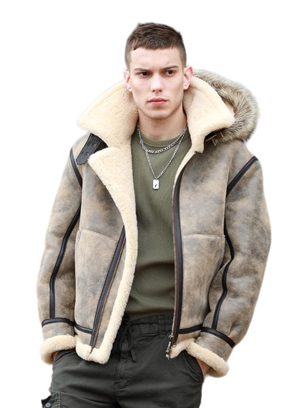 推荐商品：马尔特努 羊羔毛皮草皮毛一体连帽棉服 Y102-1 灰