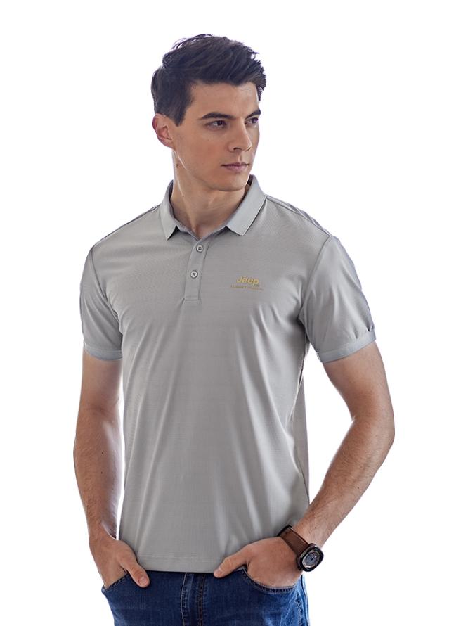 推荐商品：jeep  亲肤锦香格透气短袖POLO衫 J222094588 银灰