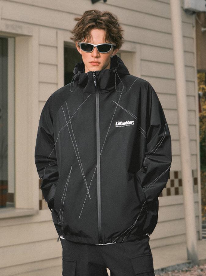 推荐商品：Lilbetter  美式青春拉链连帽三防插肩袖冲锋衣 T-9241-000301 黑 