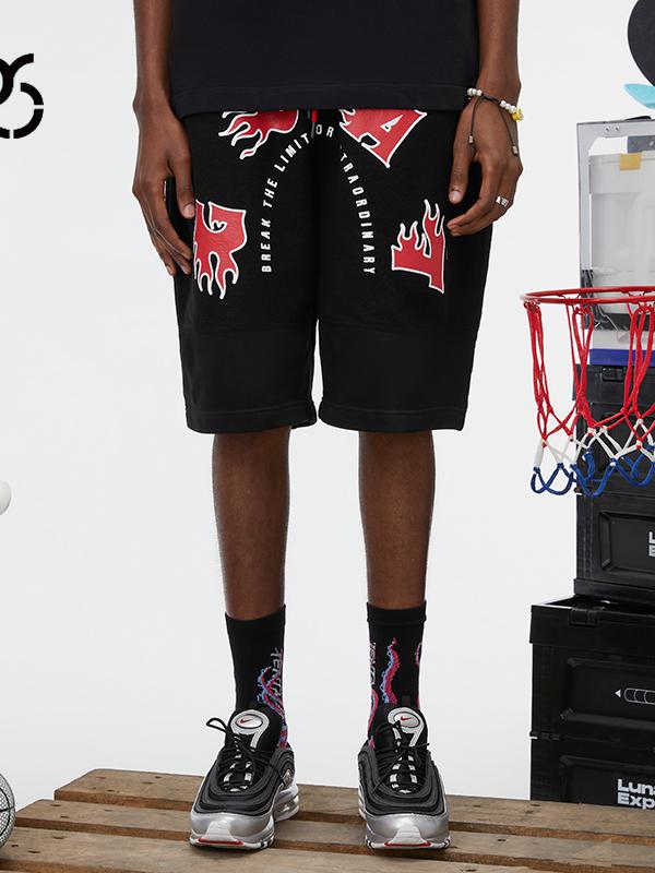 推荐商品：虎扑JRs 火焰字母印花跑步运动短裤 男女同款 100602 黑