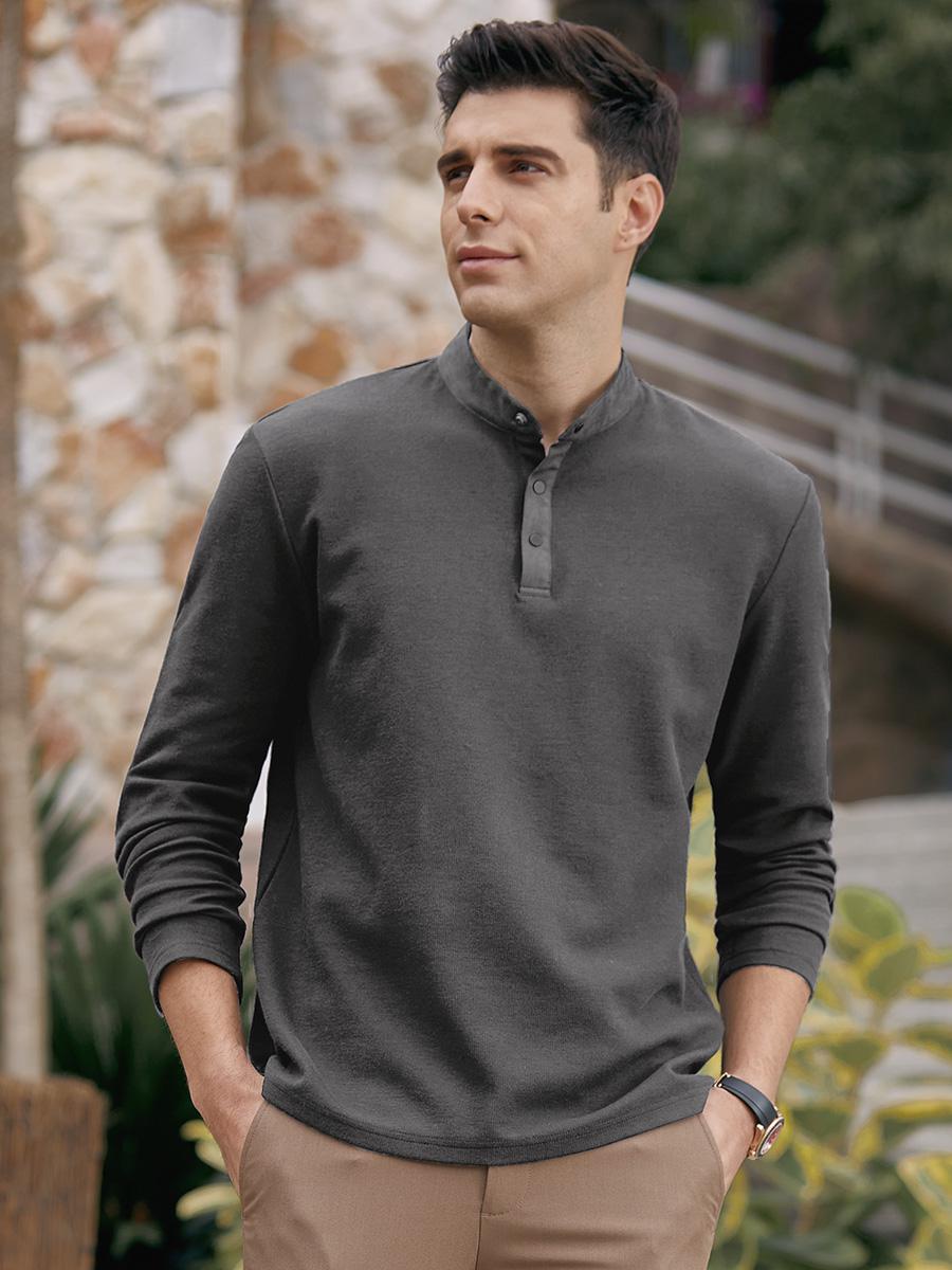 推荐商品：千纸鹤  纯色加绒亨利立领长袖POLO衫 HMTT20932 深灰