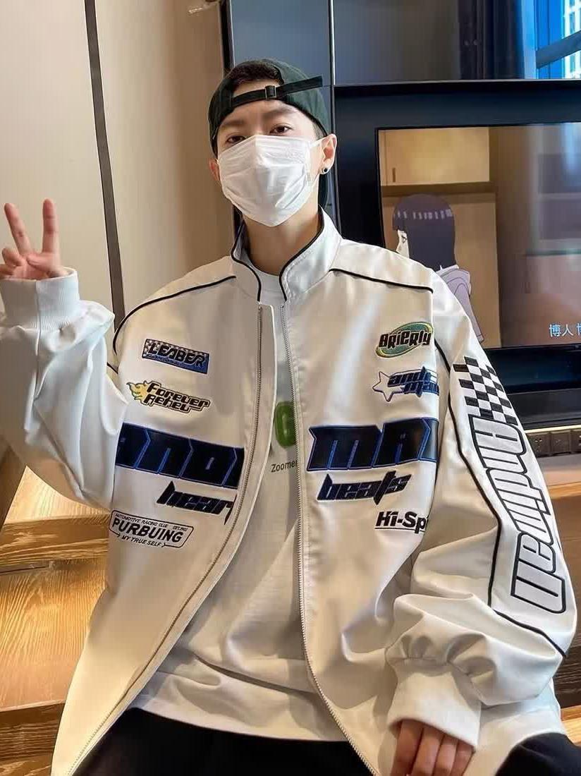 推荐商品：MCYCLE/魅骑 PU美式刺绣高街赛车机车服皮衣外套 男女同款 QK-8888 白