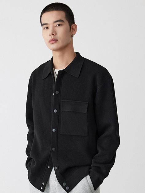 推荐商品：OSENS  羊毛混纺纯色翻领毛衣 NSW04223 经典黑