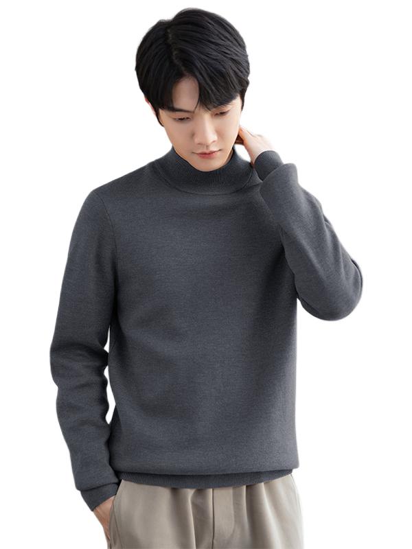 推荐商品：DUUKS  纯色亲肤半高领加绒加厚打底内搭中领针织衫毛衣 DR01 黑花灰