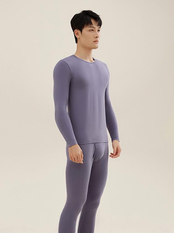 推荐商品：好波 莱卡棉纯色圆领修身长袖套装保暖内衣 男女同款 HLL2111 男士/黑幻紫